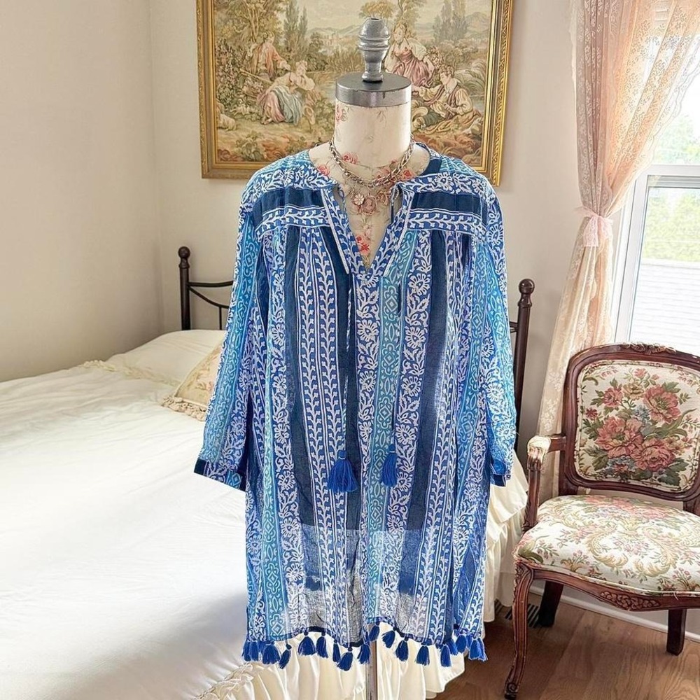 blue printed tunic Roller Rabbit Barre Serafina tunic size medium